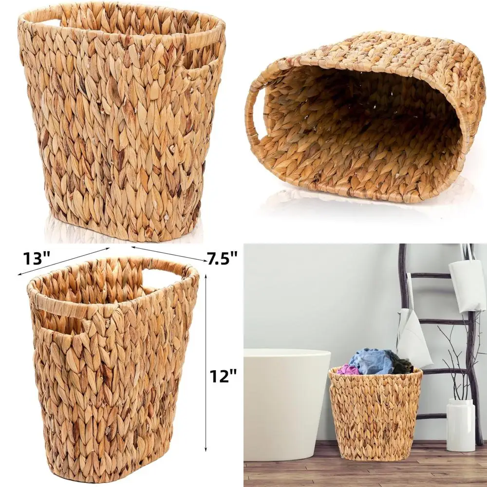 

Тканое мусорное ведро ручной работы с ручками, корзина с гиацинта для воды для домашнего и офисного использования