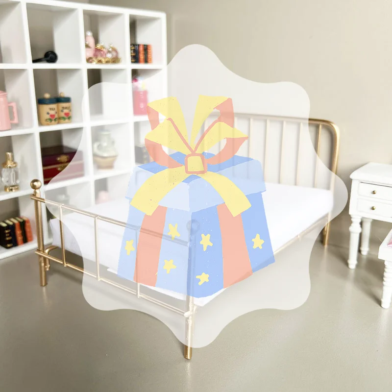 

1:12 miniature bed for dolls Dollhouse Iron doll bed Furniture toy children simulation house role play toys collection gifts