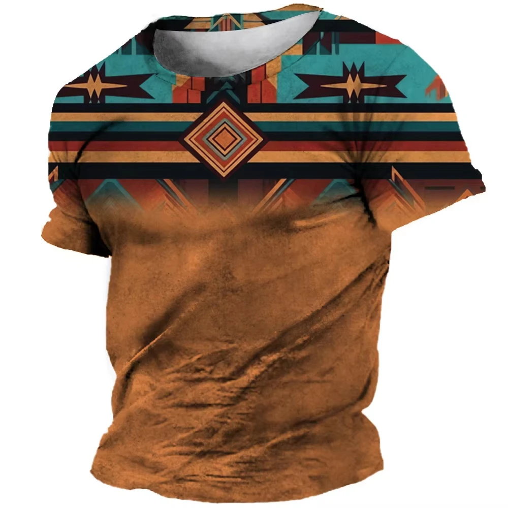 Newest Summer Mens Clothing 3D Printed African Ethnic Tradition Stripe Men Oversized Short Sleeve TShirt Men\'s Retro T-shirts