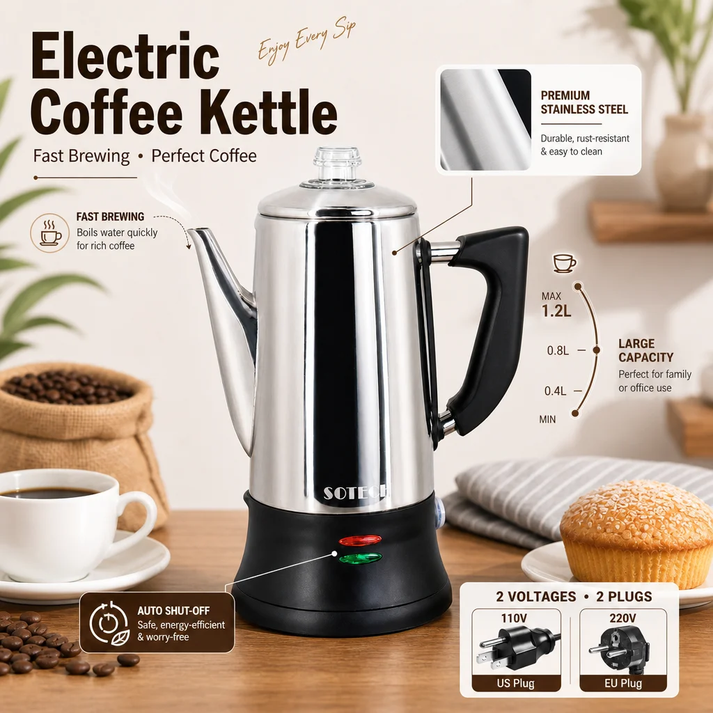 12-Cup Electric Coffee Percolator  Stainless Steel, Fast Brewing, Keep  Warm with Auto Shut-Off, Reusable Filter,110V/220V 1000W - AliExpress 15