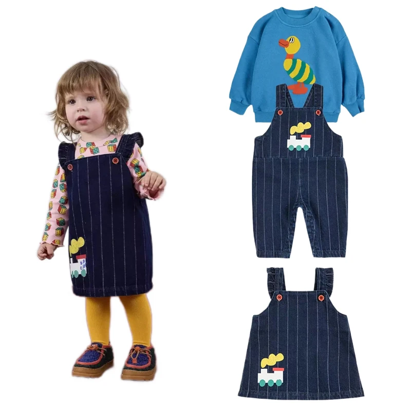 

New BC 2025 Autumn Kids Sweatshirts and Rompers Clothing Sets Denim Infant Toddler Girls Overall Dress Cute Baby Boy Outfit Set