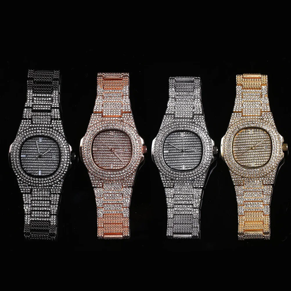 

Stylish Zircon Rhinestone Watch Band For Men Silver Quartz Wrist Watch Fashion Timepiece Durable Gift Wedding Christmas