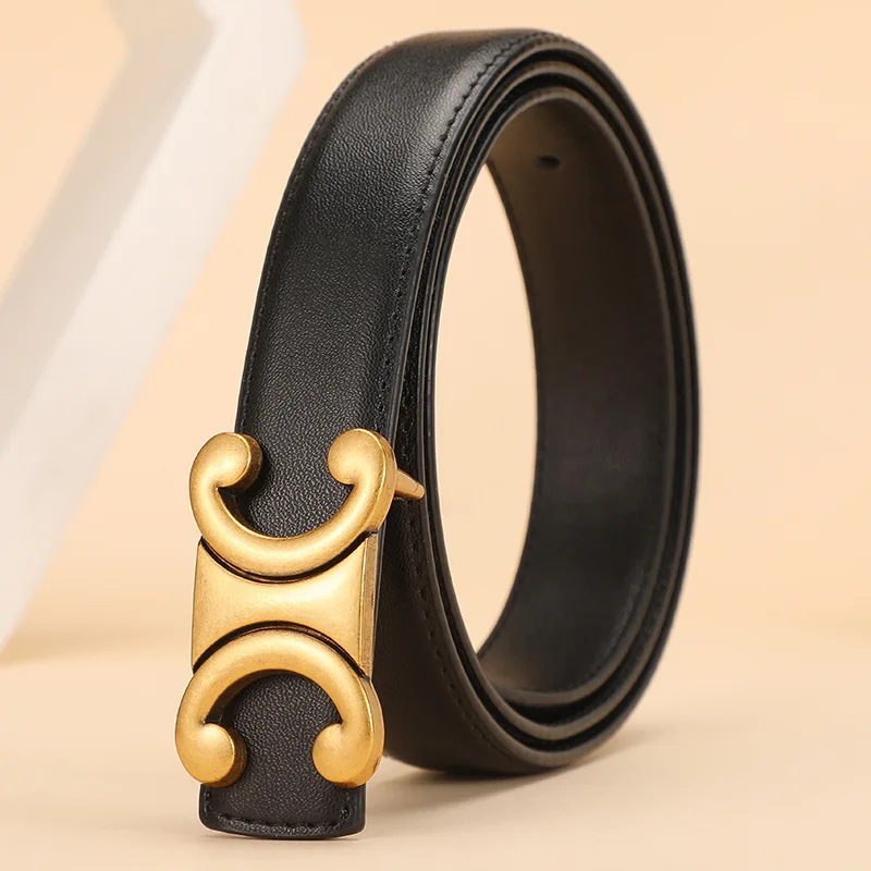 Ремень во французском стиле, женский ремень из натуральной кожи с двойным C, тонкий ремень, универсальный и утягивающий, модные джинсы, деловой ремень