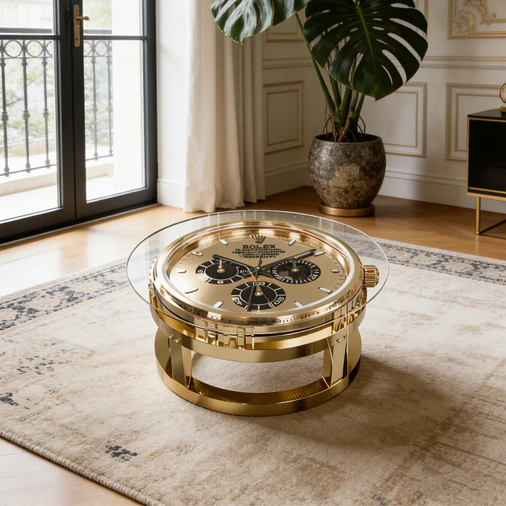 G*-Creative Wristwatch Design Coffee Table Heavy Circular Tea Bench Novelty Salon Reception Furniture