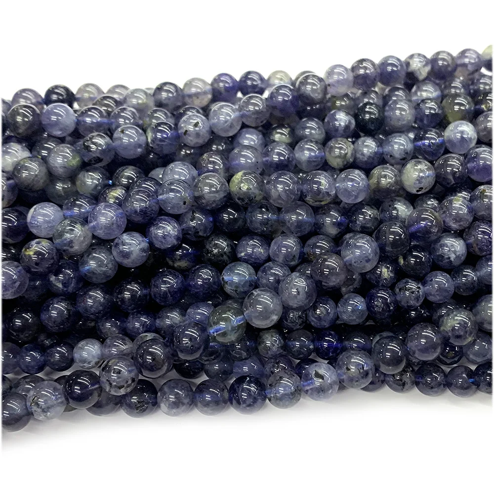Veemake الأزرق الداكن Iolite الخرز المستديرة لصنع المجوهرات الأحجار الكريمة الطبيعية كريستال DIY تصميم قلادة أساور قلادة أقراط #3