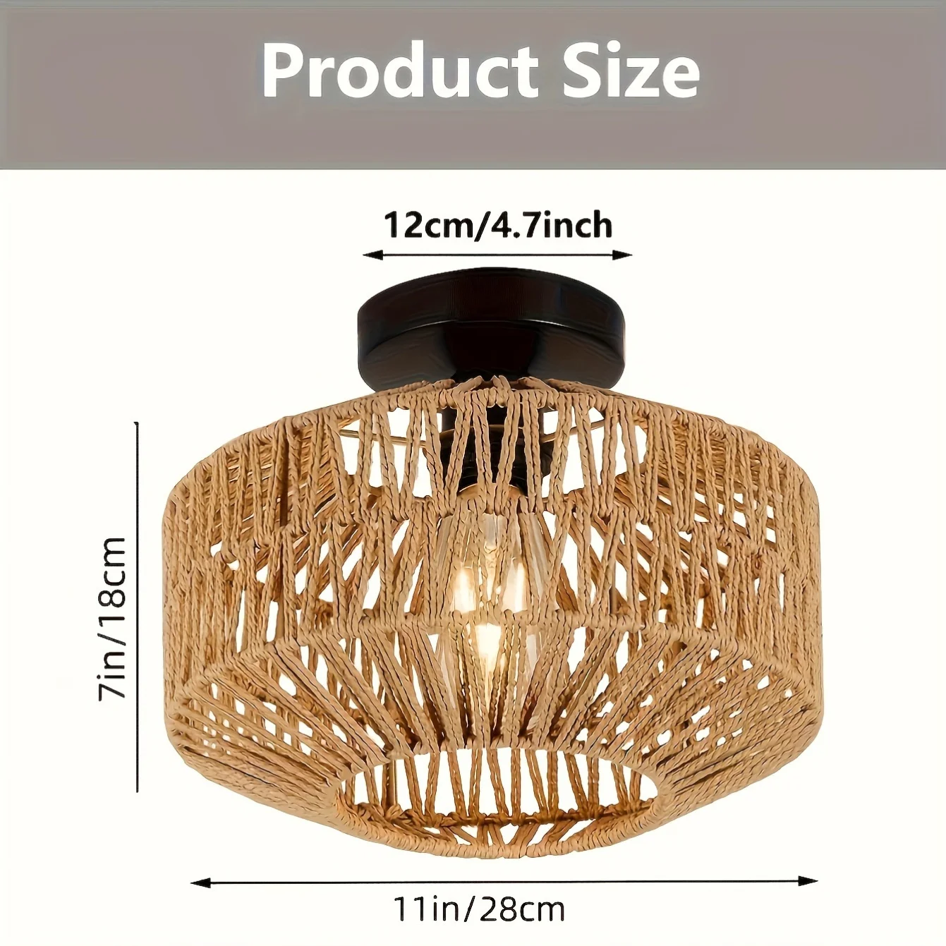 

E27 Bohemian Handwoven Wicker Ceiling Light Shade Modern Farmhouse Style Bamboo Pendant Lamp Cover Rustic Removable Ceiling Lamp