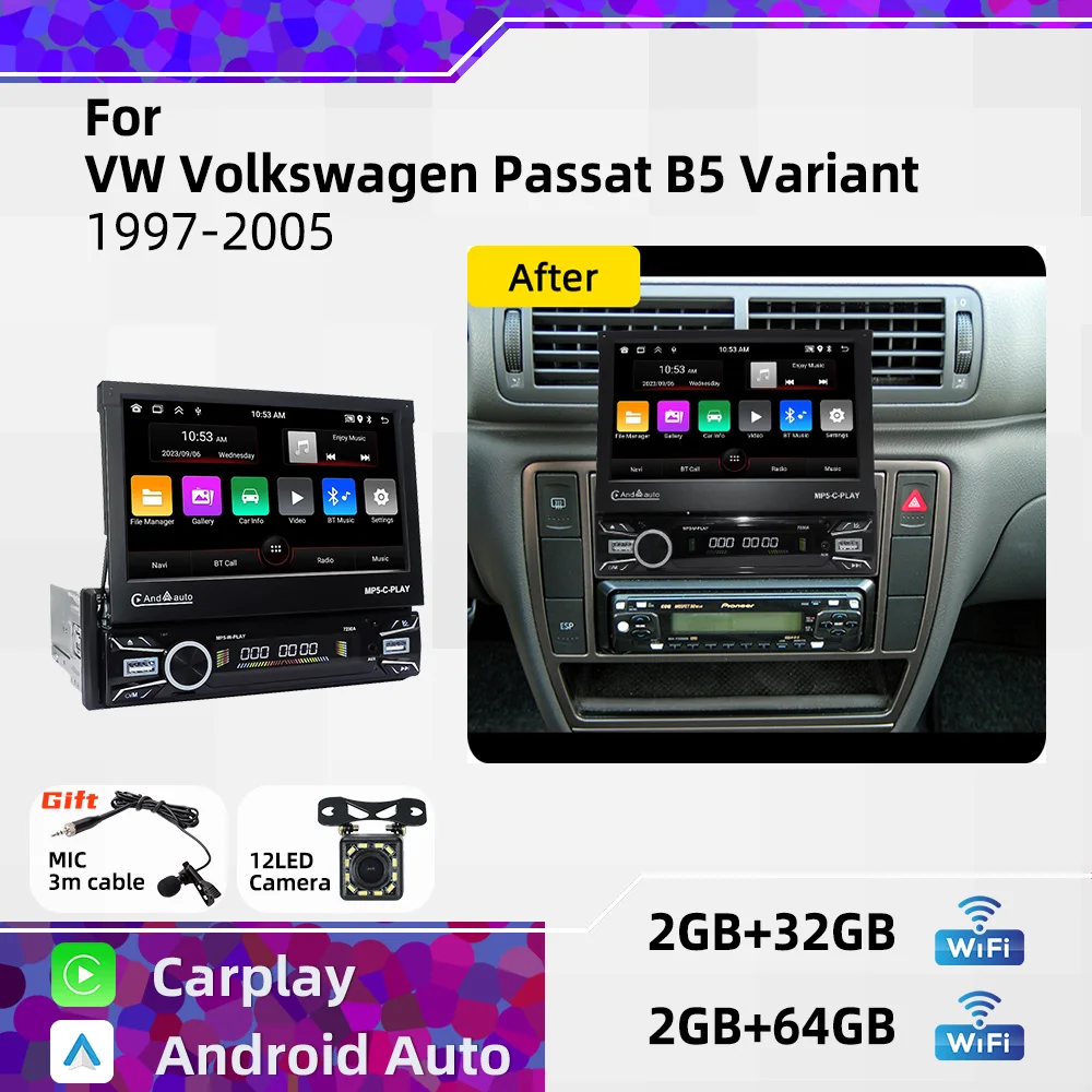 Car Stereo Android for VW Volkswagen Passat B5 Variant 1997-2005 1 Din 7
