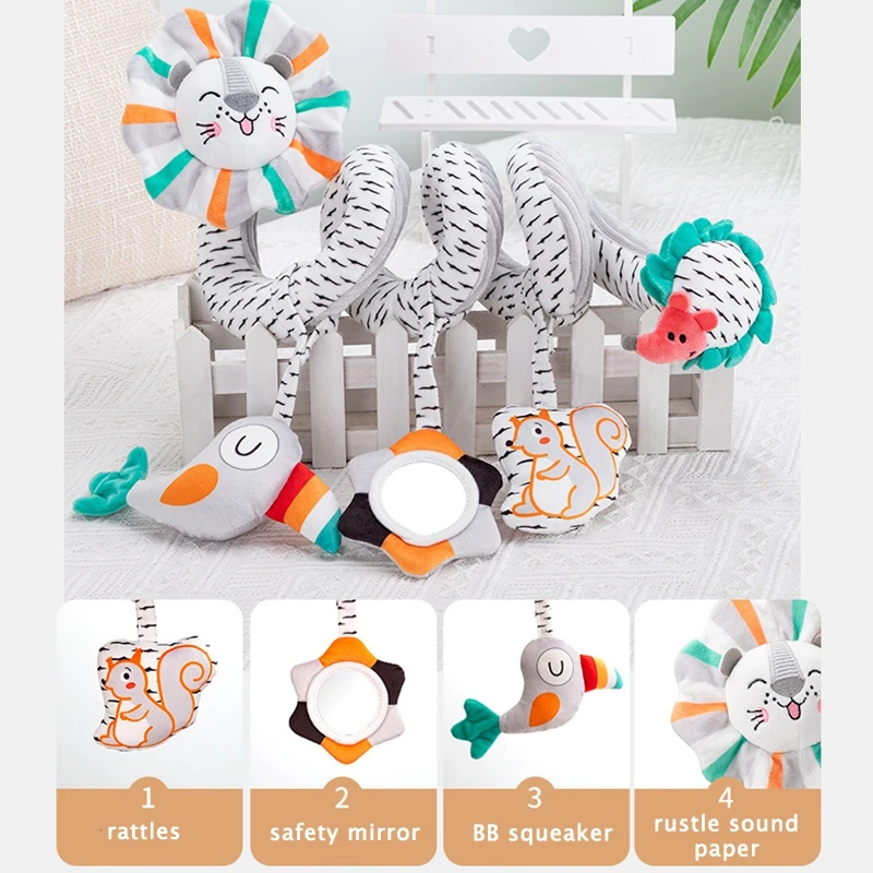 Spiral Activity Toy Plush Animal Stroller and Travel Activity Spiral Baby Toy