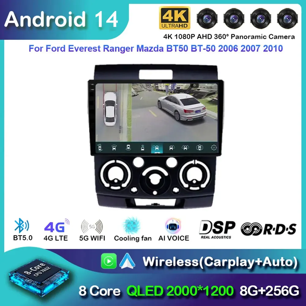 

Android 14 Carplay Car Radio For Ford Everest Ranger Mazda BT50 BT-50 2006 - 2010 Navigation GPS Multimedia Player Stereo DSP BT