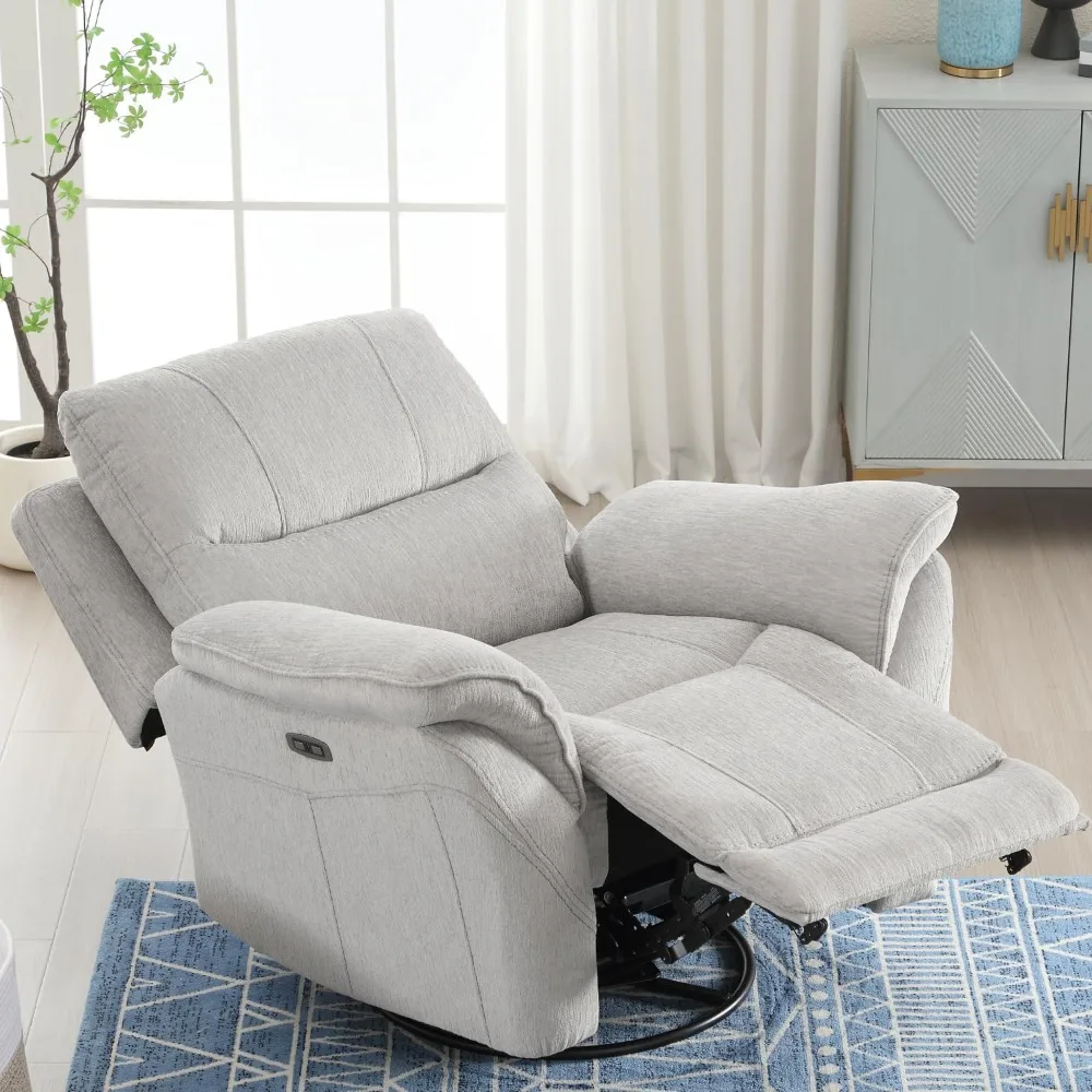 Power Recliner Swivel Glider, Fabric Electric Swivel Recliner Rocker with Overstuffed Backrest, Power Chair Reclining Sofa