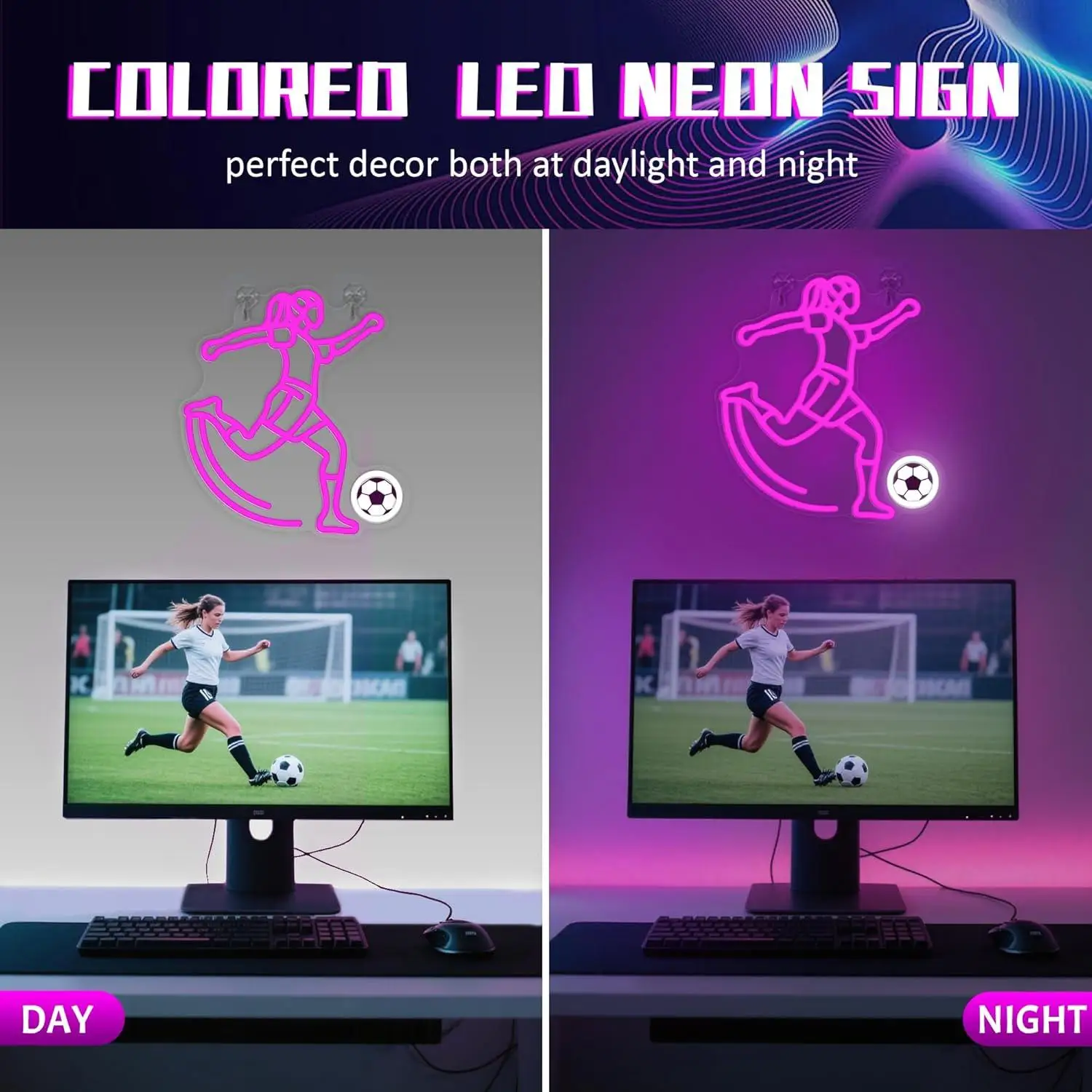 Soccer Neon Sign Sport USB Powered LED Dimmable Neon Lights for Bedroom Sports Field Dorm Wall Art Decor Unique Gifts for Girls view 2