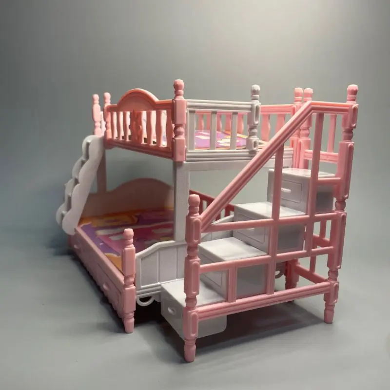 1/12 Doll House Miniature Simulation European Princess Double Bed For Doll Furniture Toy Princess Double Staircase Toy