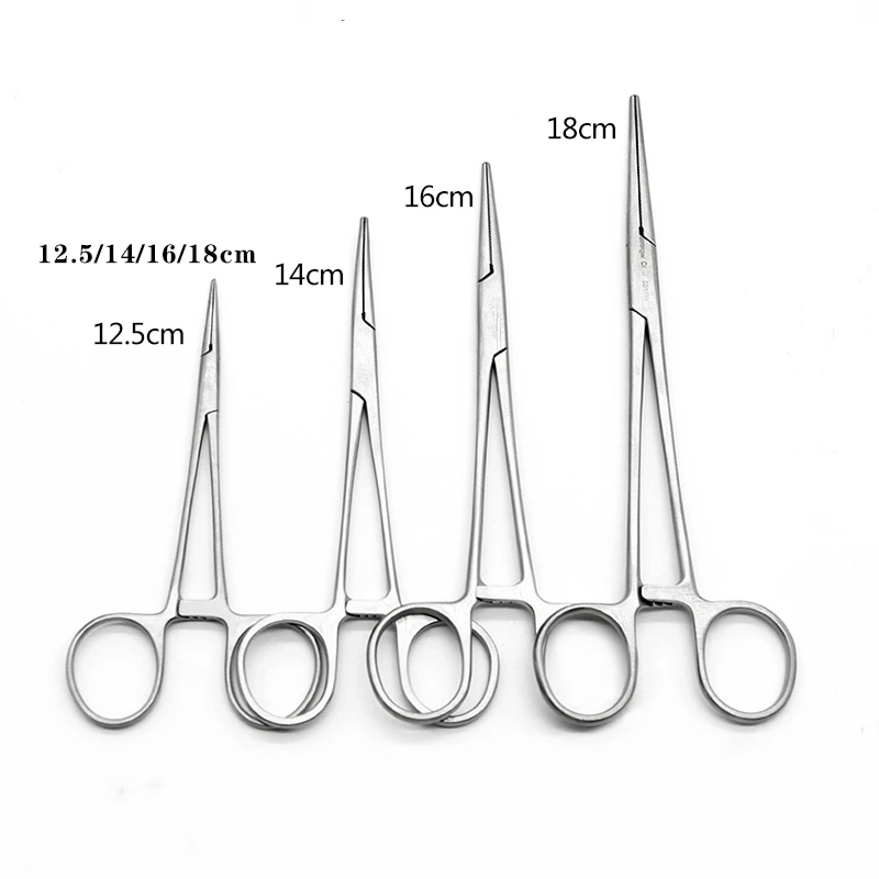 Abrazadera de acero inoxidable para mosquitos y vasos sanguíneos, párpados dobles, cabeza curva recta, dientes completos, 14cm, 16 Forcep hemostático grande, 12,5 cm