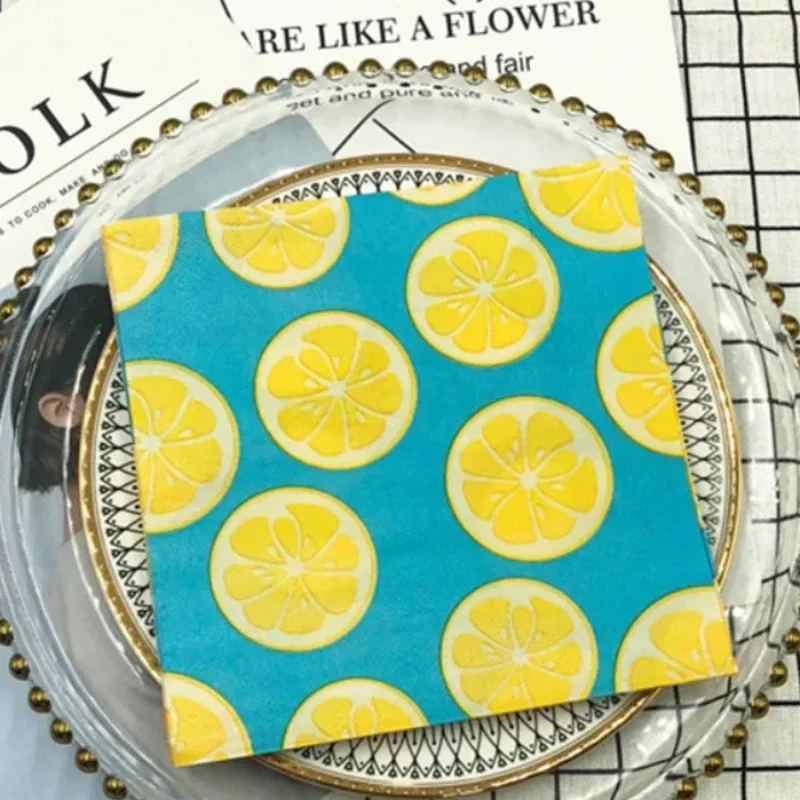 20pcs/Pac Fresh Lemon Printed Napkin Colorful Paper Napkins Wedding Party Placemat Paper Enlarged Thickened Square Tissue Paper