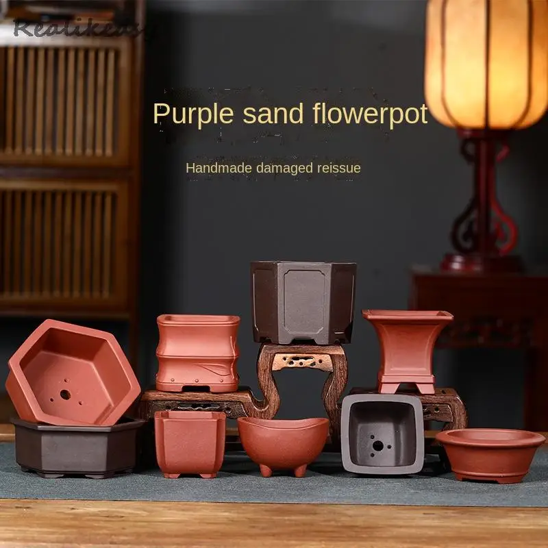 

Creative Purple Clay Bonsai Flower Pots Solid Color Succulent Chinese Retro Flowerpot Home Desktop Decorative Flower Pots LC364