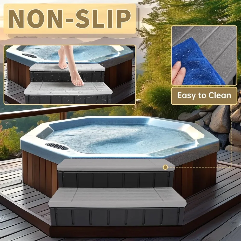 Depolama Alanlı Spa Küvet Basamağı, İç ve Dış Mekan Spa Bölmesi 2 Basamaklı Tabure Havuz Merdiveni Kaymaz Çizgili