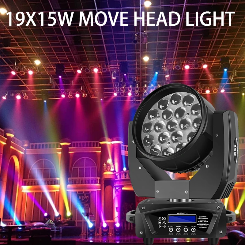 

19x15W LED Wash Zoom Moving Head Light 19x20W DMX512 Dyeing lamp Stage Lighting For Disco DJ Party Wedding Nightclub KTV Bar