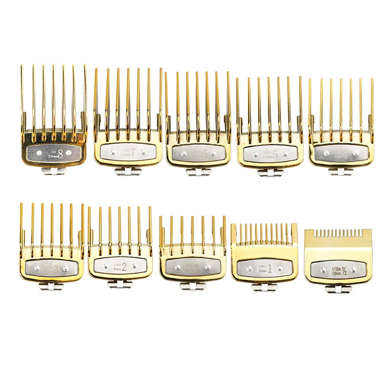 Oil Clippers Colorful Limit Comb Hairdressing Tool for Caliper Electric Hair Clippers Limit Comb 10Pcs,Golden