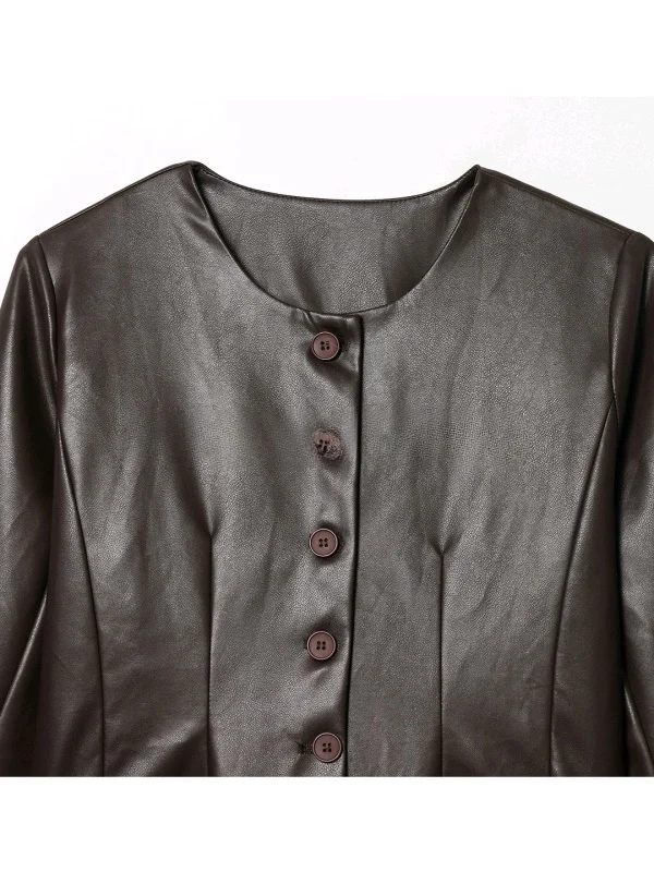 Prendas de abrigo de invierno para mujer Jaet de cuero redondas informales con parches ket Decoraciones Multi-Buled Sle