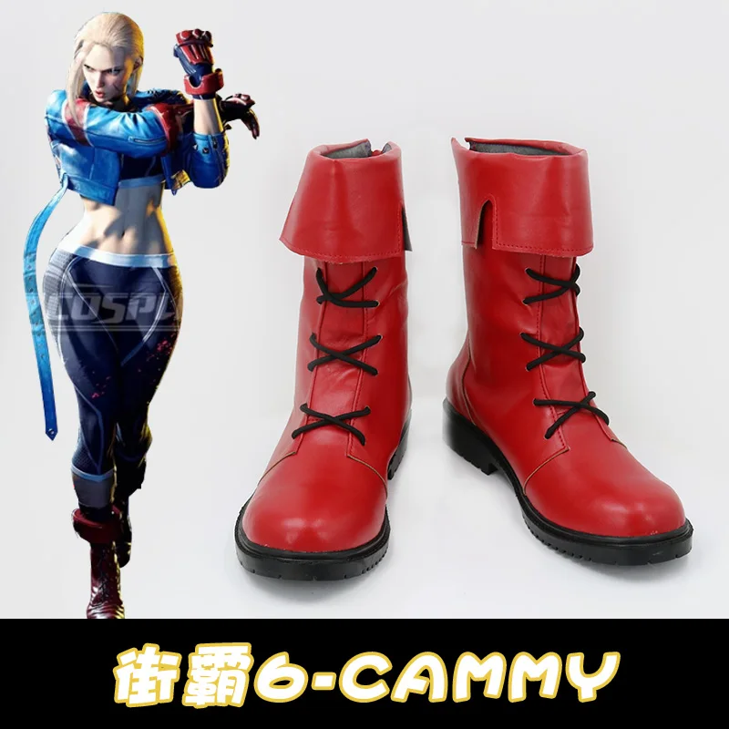 Gioco di strada 6 Cammy Scarpe Cosplay Street Fighter 6 Donne femminili Wrrior Cammy Stivali in pelle PU rossi realizzati su misura