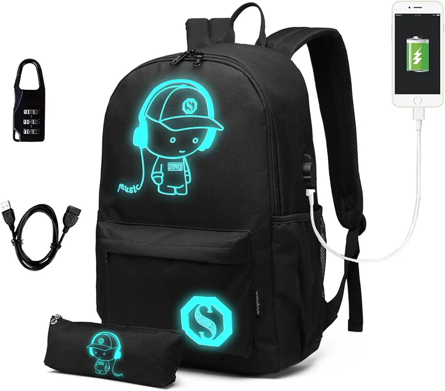 Sac à dos unisexe KONO, fluorescent, léger, imperméable, en polyester, 30x17x48cm, pour l'école, les