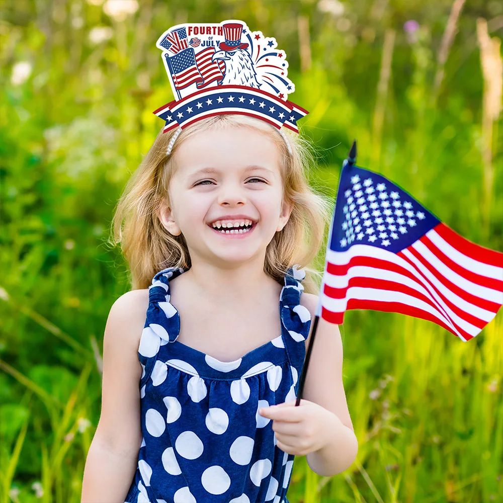 4th of July 6 Pieces Patriotic Headband Adults Kids Firework American Flag Headband for Memorial Day Labor Day Veterans Day