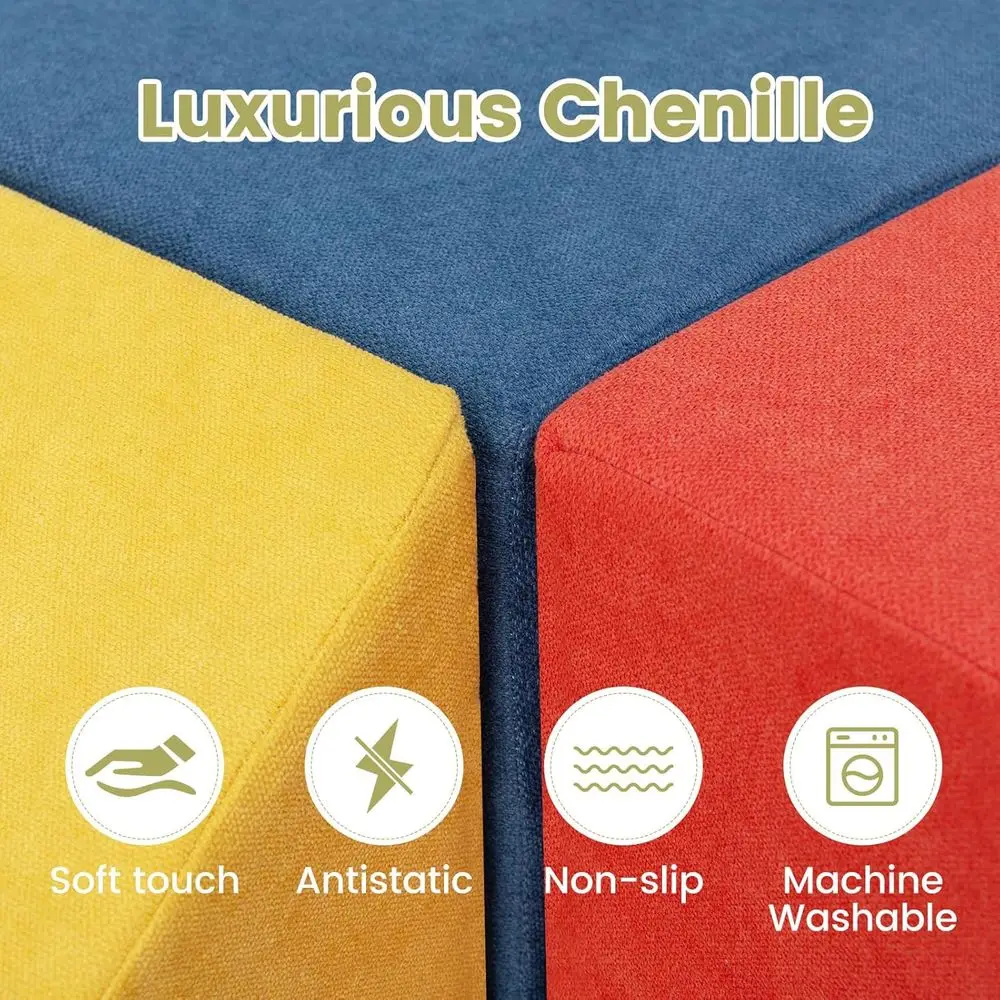 مجموعة مكعبات إسفنجية للتسلق للأطفال مكونة من 6 قطع: صالة ألعاب رياضية ناعمة للأطفال مصنوعة من قماش الشنيل والشريحة