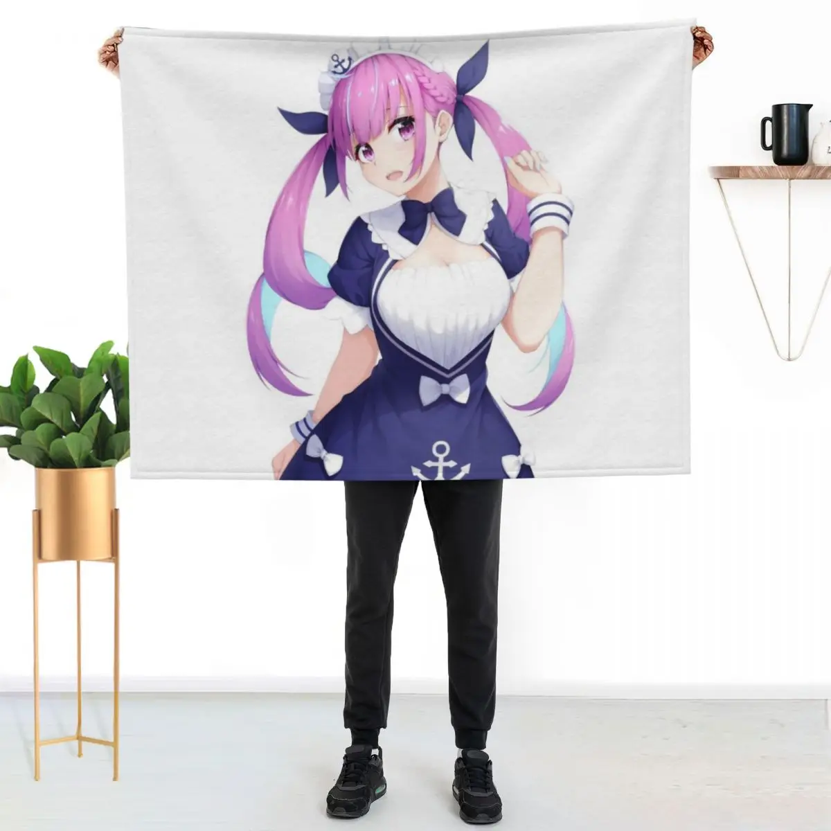

Minato Aqua Hololive Cute Maid Anime Girl Throw Blanket Warm Comfortable Blanket for Office Napping
