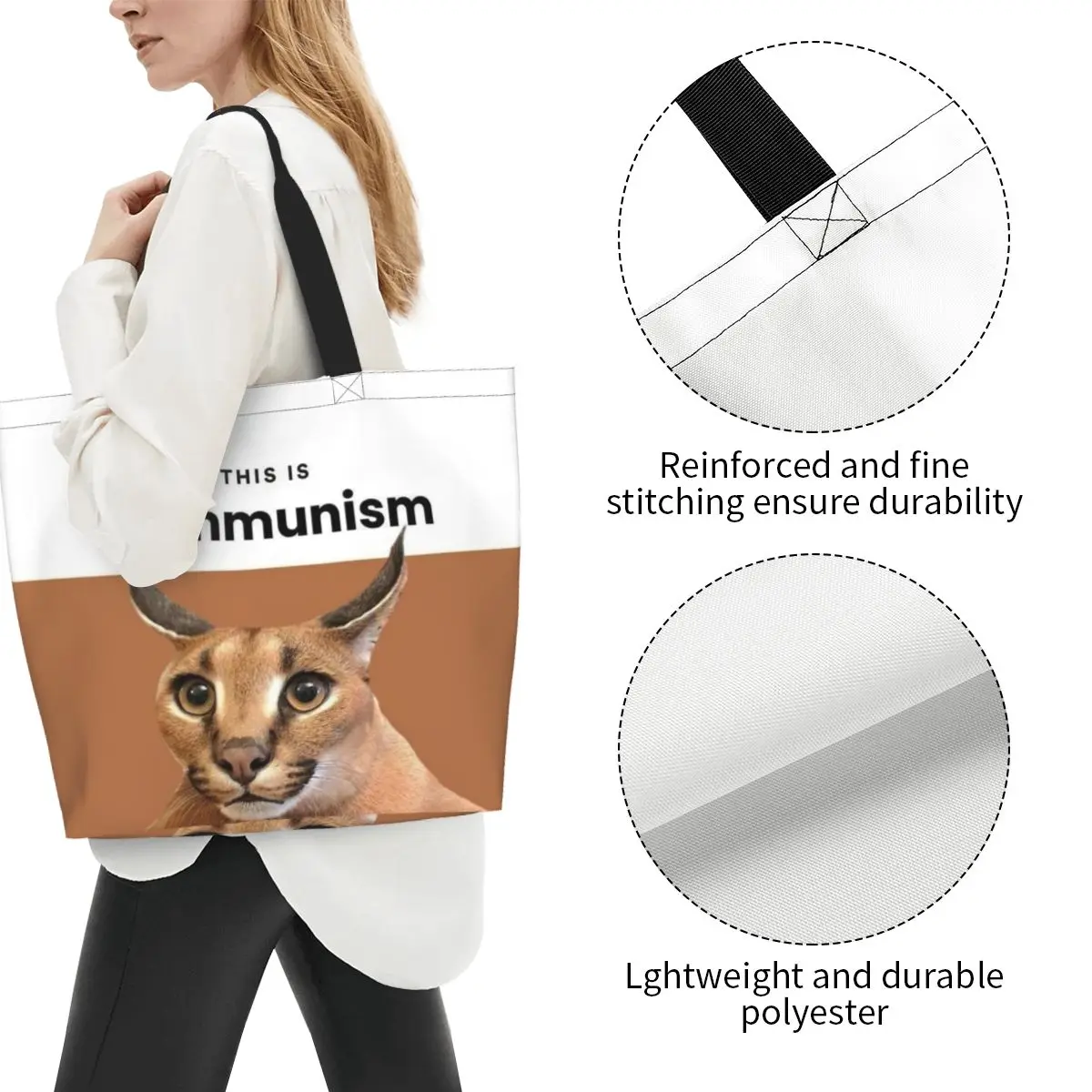 Custom Communism Floppa Cute Meme Shopping Canvas Bag Women Durable Large Capacity Grocery Caracal Cat Tote Shopper Bags