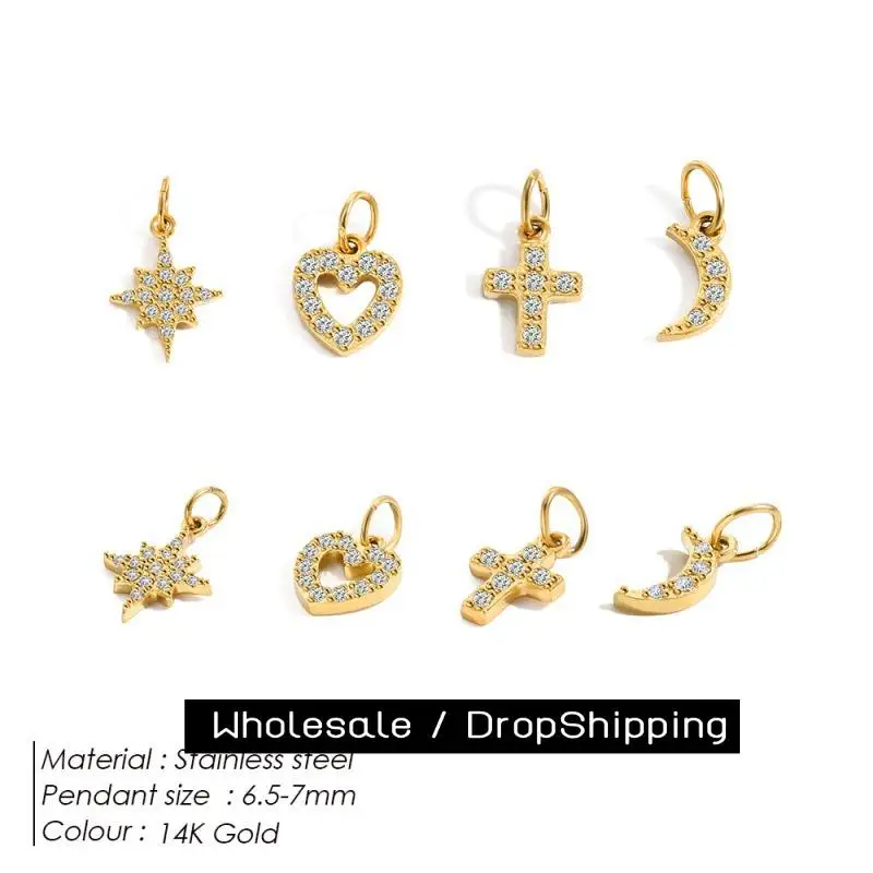 CARLIDANA New Popular Zircon Heart Symbol Number Charms Stainless Steel 18K Gold Plated DIY Jewelry Pendant for Bracelet