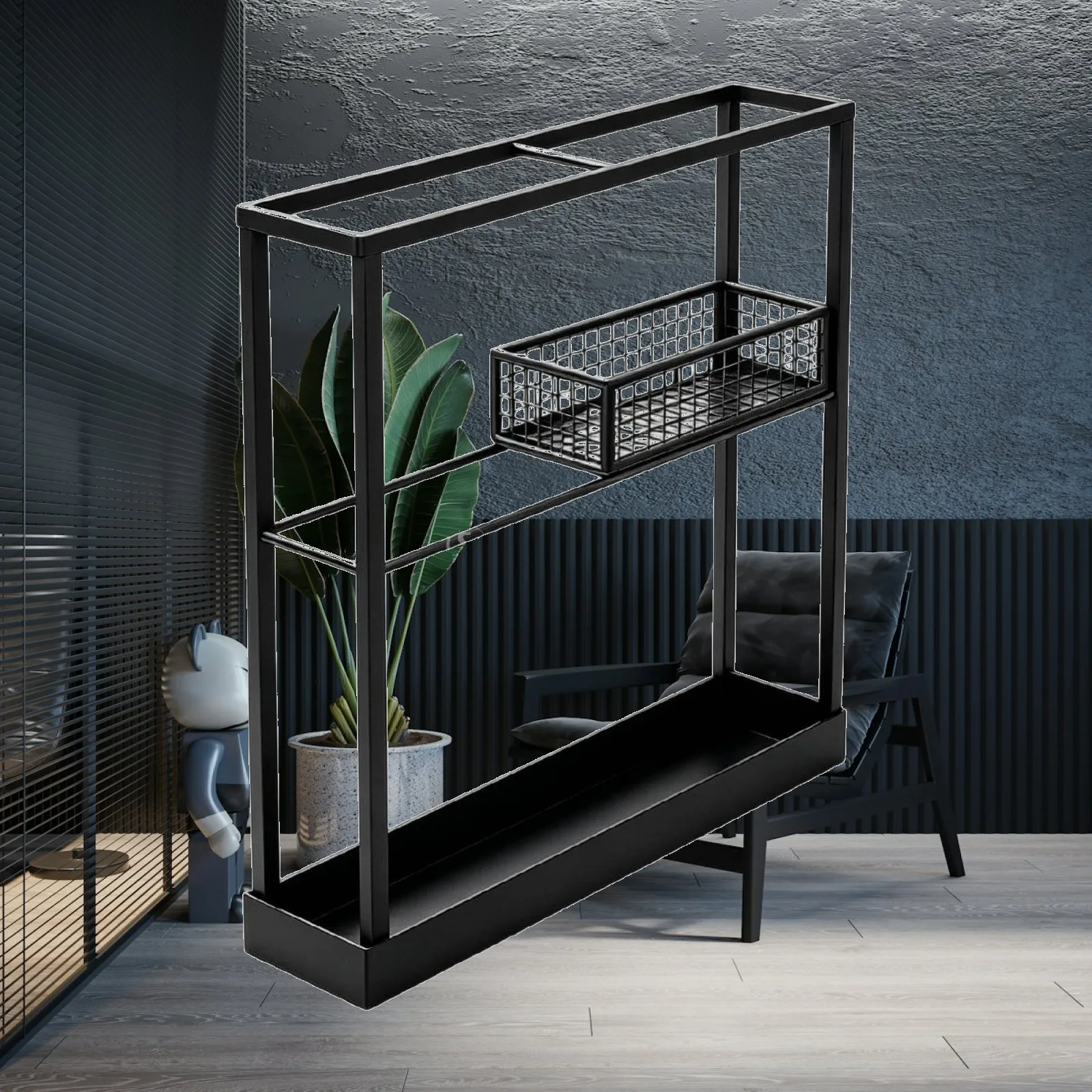 Sports Storage Rack with Basket Metal Tennis Racket Storage Rack Badminton Racket Holder Open-Frame Organizer Geometric