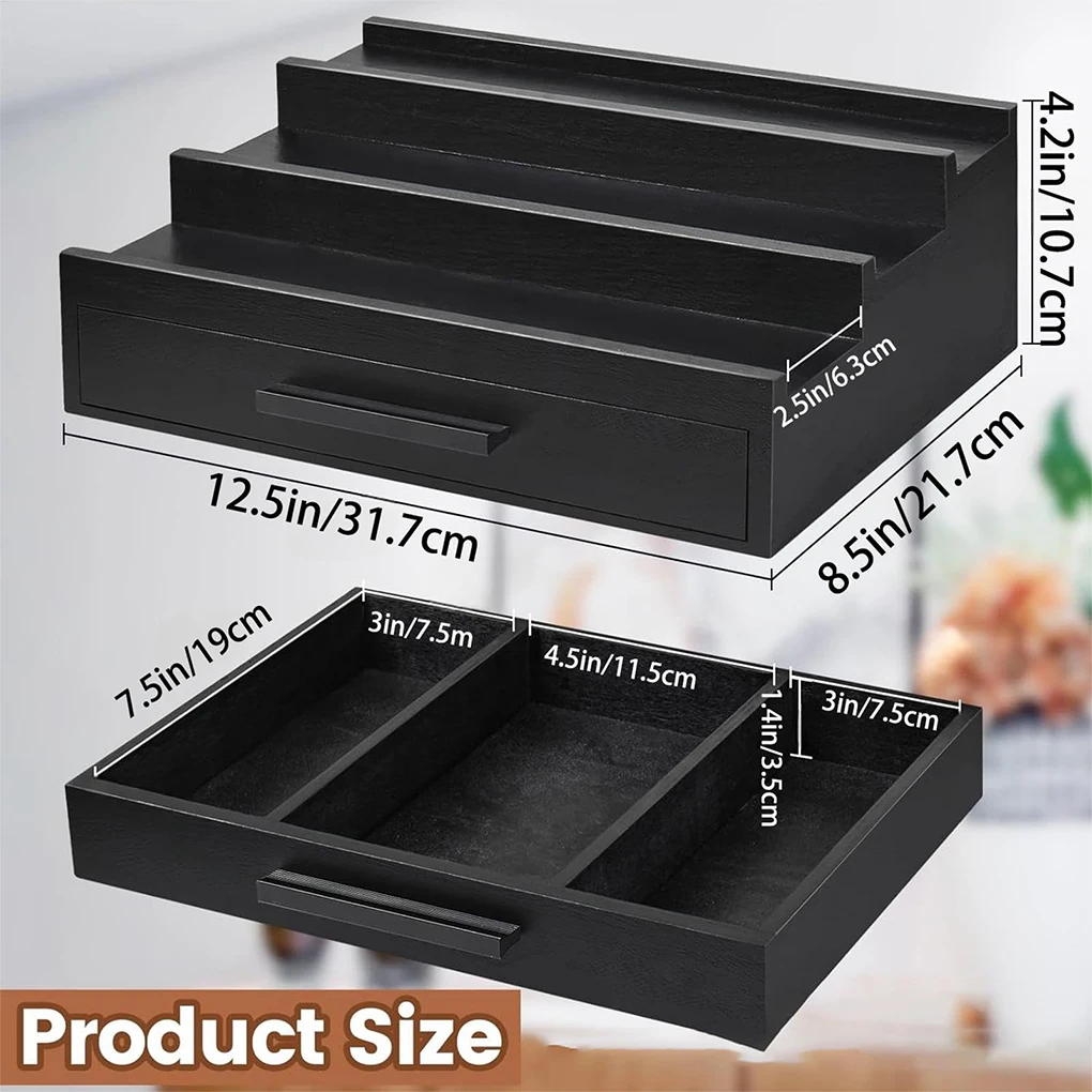 Perfume Organizer Perfume Rack Organizer 3 Tier Display Riser Stand Wooden Fragrances Shelf With Drawers For Watches Black