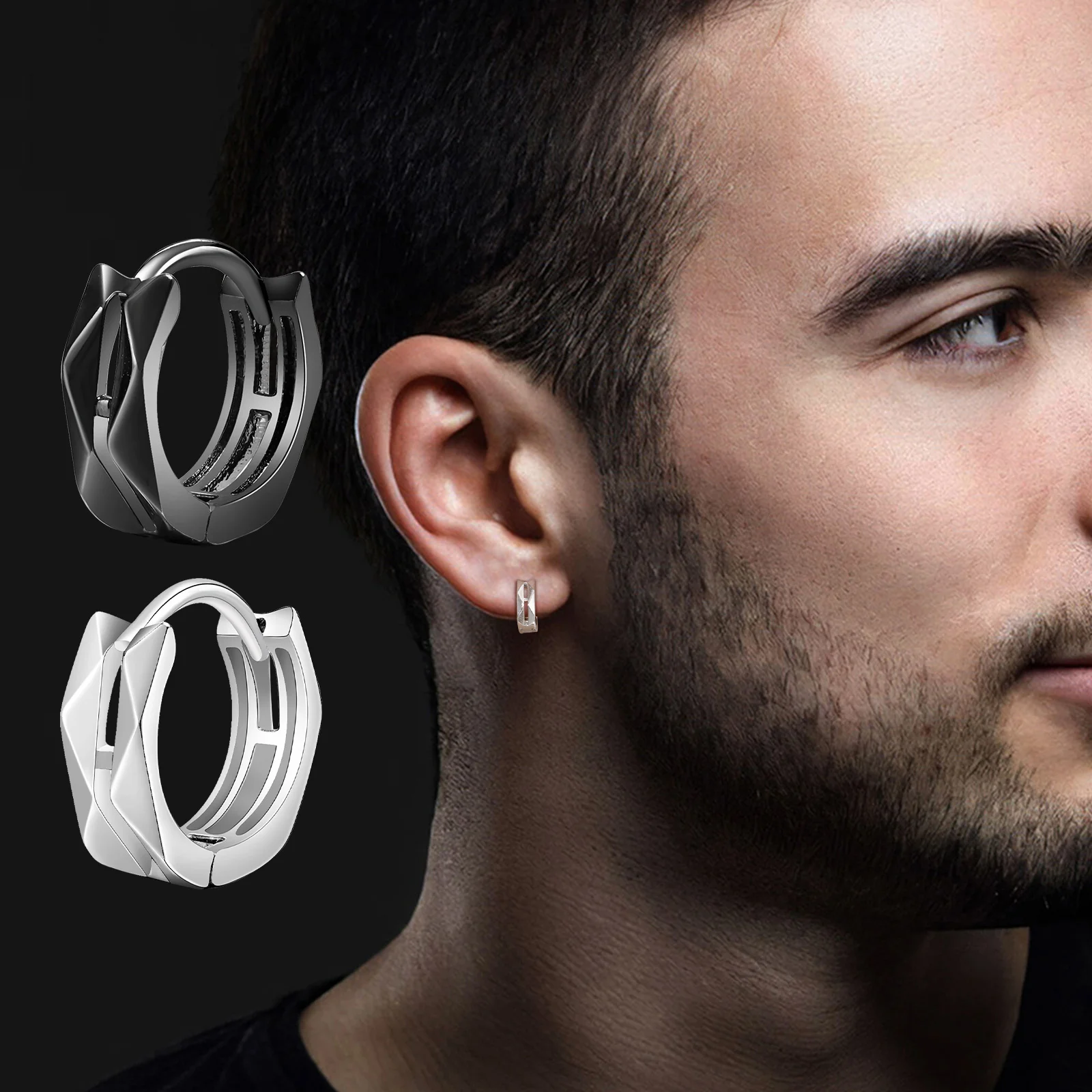 Metal Geometric Hoop Earrings for Men Boys,Irregular Surface Circular Earrings Round Huggies,Casual Jewelry Gifts