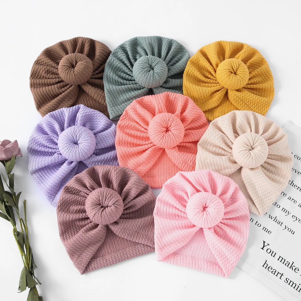 Chapeau tricoté en forme de beignet pour bébé, couleur unie, Turban doux pour nouveau-né, pour fille et garçon