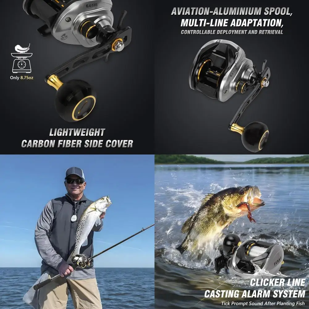 

Baitcaster Reels,6.4:1 Gear Ratio with 33 Lb Max Drag, 8+1 Stainless Steel Bearing, Baitcasting Fishing Reels for Sea Bass and M