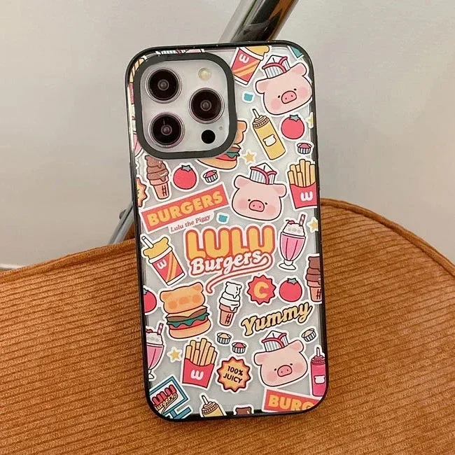 Funny Burger Pig 2.0 Version Acrylic Upgrade Border Phone Case Cover for IPhone 11 12 13 14 15 16 Pro Max Case for IPhone 16 Pro