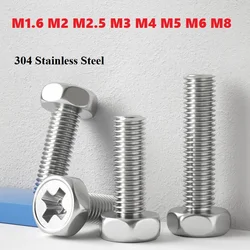 M1.6 M2 M2.5 M3 M4 M5 M6 M8 304 Stainless Steel Cross Recessed External Hexagon Head Screw  Outside Hex Bolt