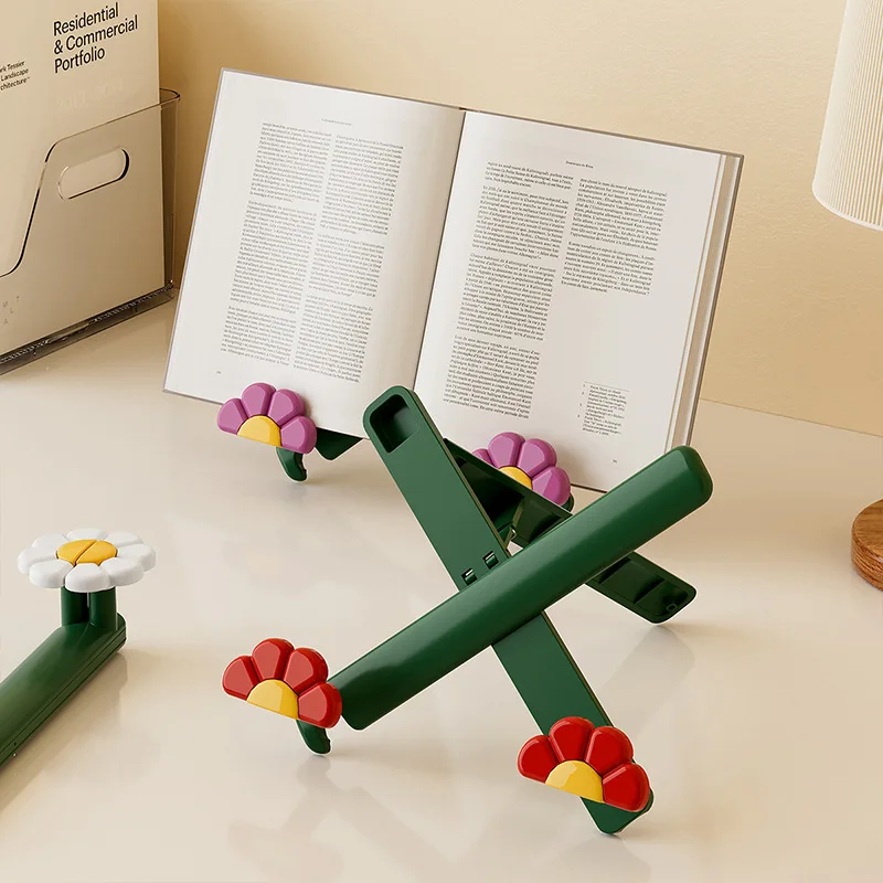 Cute Floral Design Desktop Book Holder Portable Home Office Reading Rack Tabletop Storage Organizer