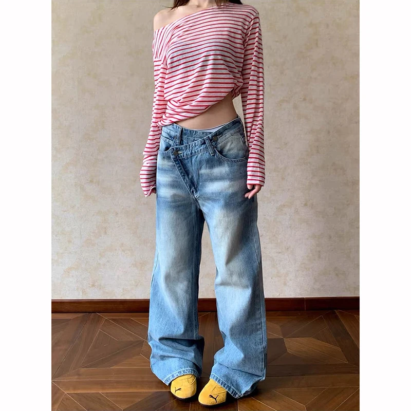 Zhizou feminino azul y2k namorado jeans japonês 2000s estilo baggy jean calças vintage harajuku calças jeans oversize roupas