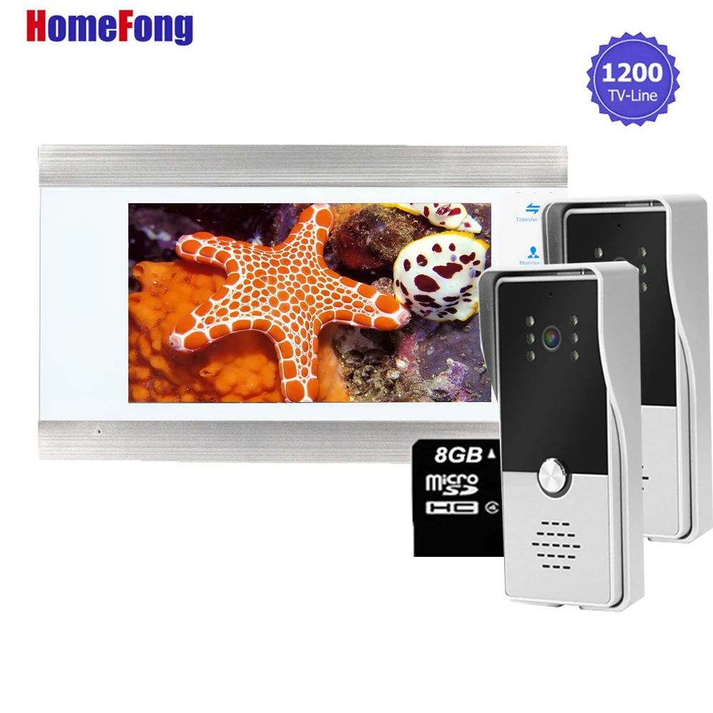 Homefong Video Door Phone Intercom Doorbell with Camera System 7 Inch Monitor Video Picture Record SD  Card Unlock Talk Visual