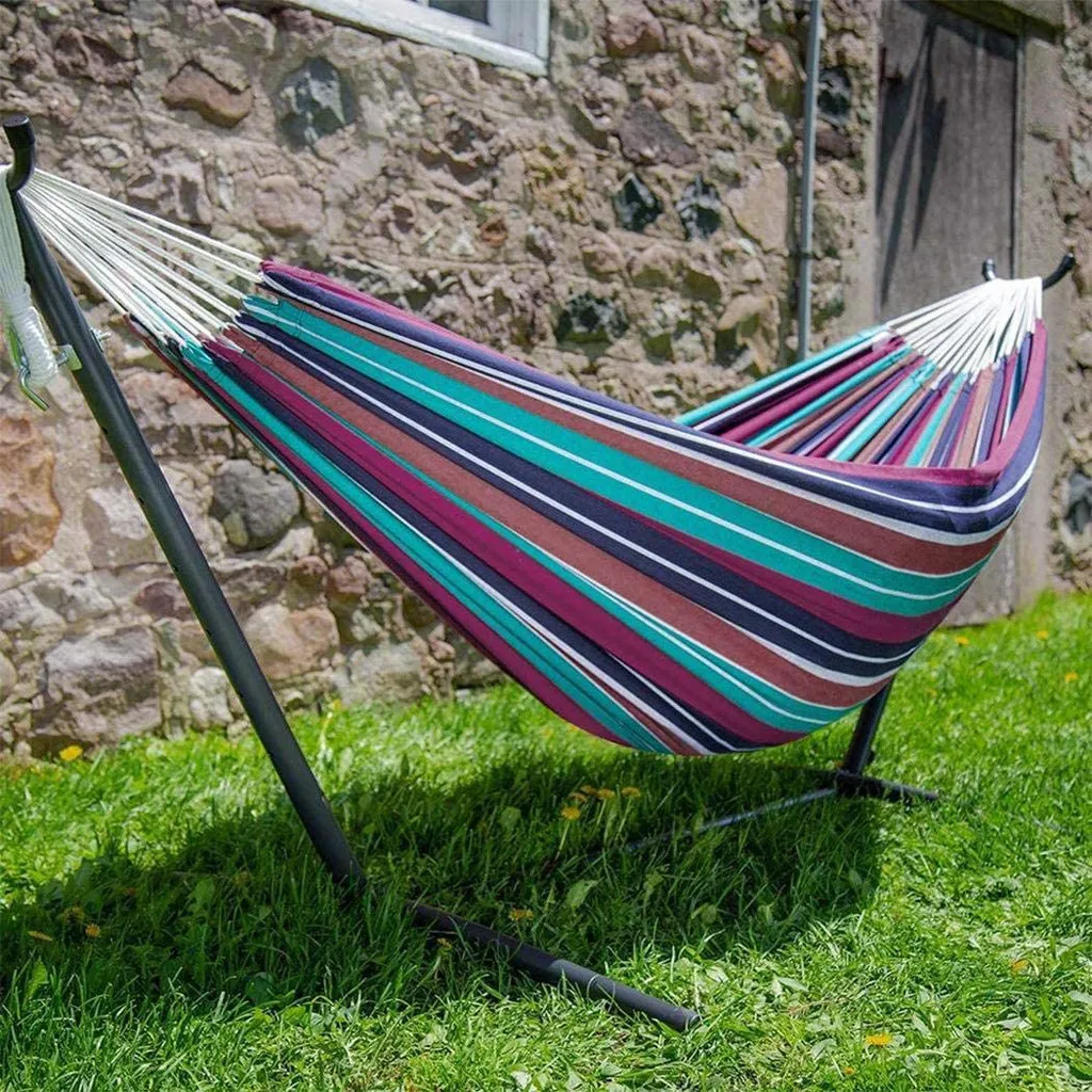 Portable Outdoor Hammock Indoor Yard Striped Hanging Large Chair Hammocks Camping Sleeping Swing Hanging Bed Without Bracket