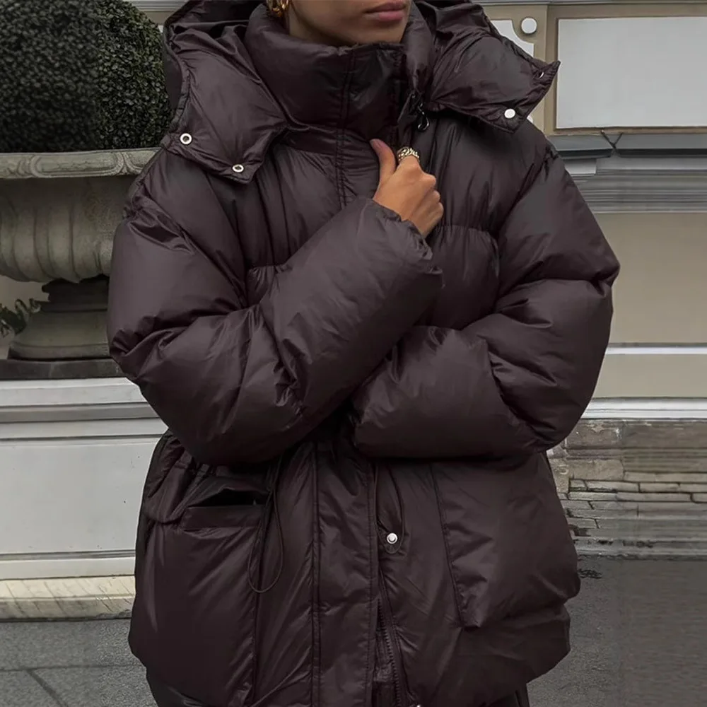 

Однотонная хлопковая куртка на молнии с длинными рукавами и капюшоном, элегантное утепленное теплое пальто с короткими карманами