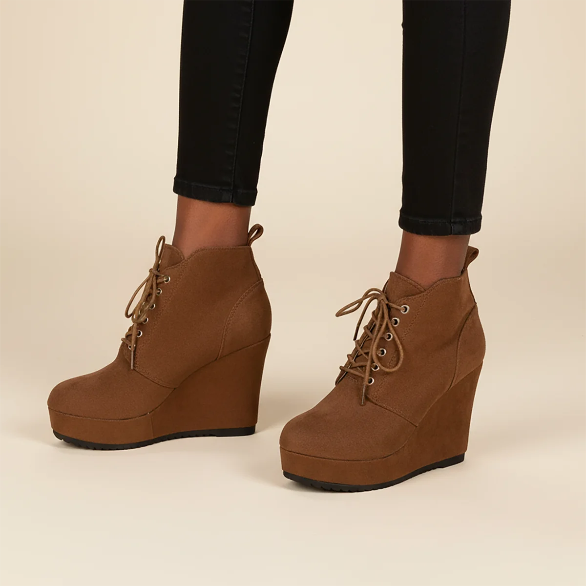 

Trend Women Boots Plus Size Chunky Platform Ankle Boots Woman Autumn Winter Short Booties Fashion Lace Up Wedge Shoes for Women