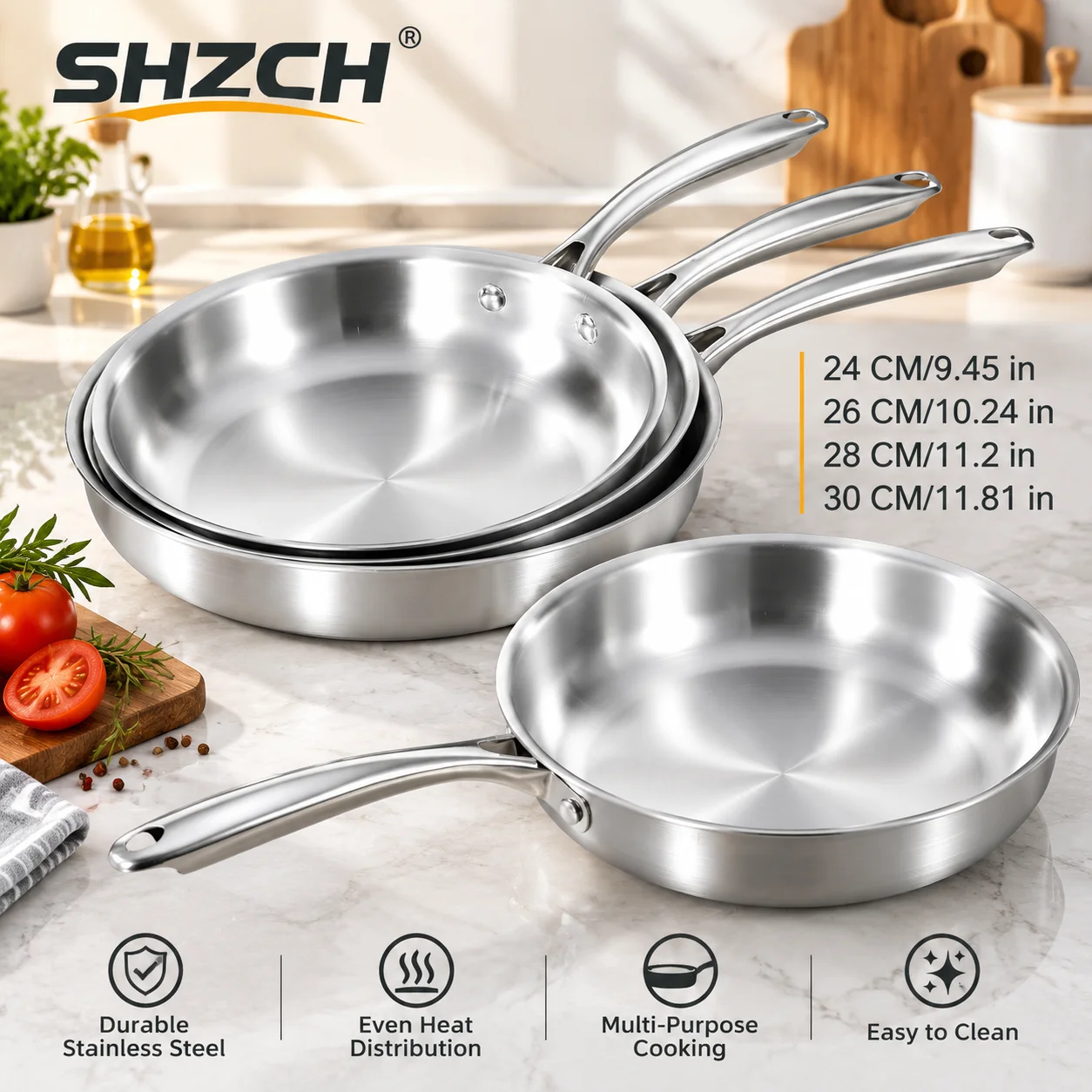 Stainless steel non-stick pan, frying pan, composite steel uncoated, steak, breakfast. Induction cooker gas universal