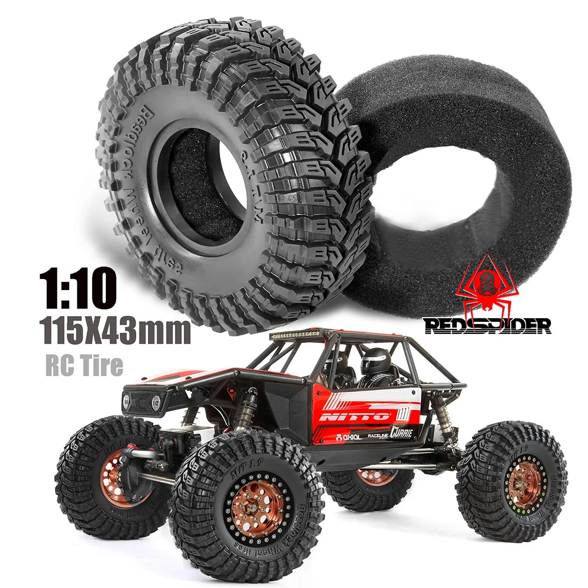 4pcs 1.9 Inch Rubber Tyre 115*45mm For 1/10 Rc Crawler Car Traxxas Trx6 Axial Scx10 Wraith Scx10 Yikong Rgt Wrangler 1.9 Wheel