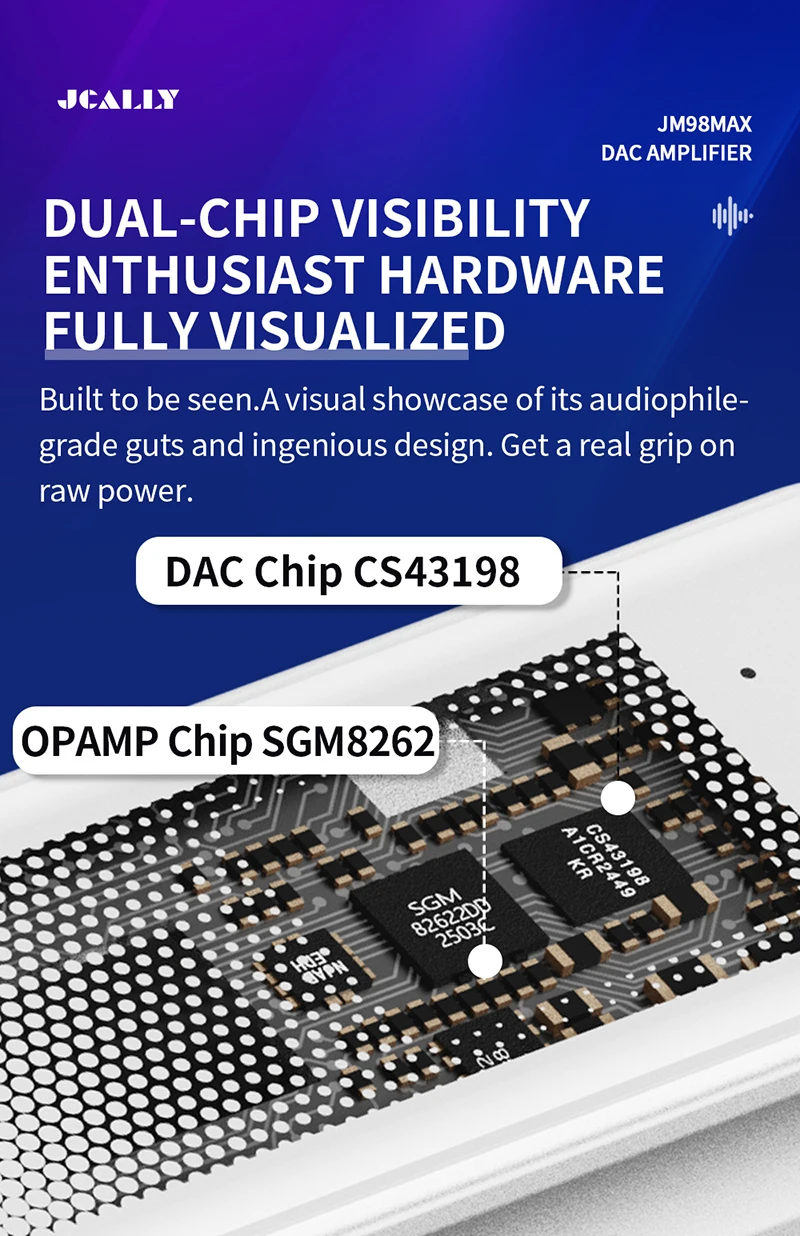 JCALLY JM98Max Digitaler DAC-Audioverstärker Typ C zu 3,5mm Dual-Chip CS43198 Chip SGM8262 Chip Tragbares Kopfhörer-Adapterkabel – Detail 2