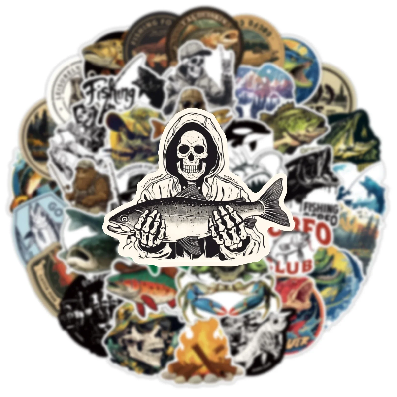 50 قطعة الصيد شخصية باردة مقاوم للماء الكتابة على الجدران ملصقات الديكور DIY بها بنفسك حقيبة دفتر جراب هاتف كوب ماء صائق