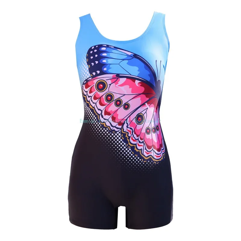 

Women Butterfly Print Swimsuit With Bra,Female Belly Covering And Slimming Hot Spring Swimwear