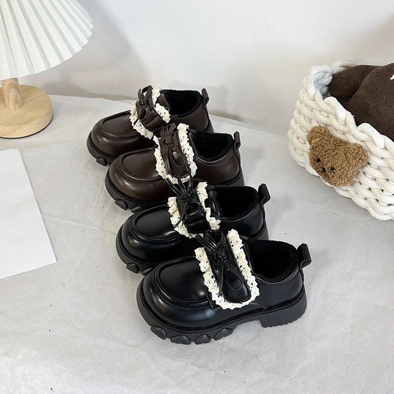 

Черные школьные туфли принцессы из искусственной кожи для девочек, мягкие детские туфли на плоской подошве Мэри Джейн для свадебной вечеринки с украшением в виде банта, милая яркая кожа