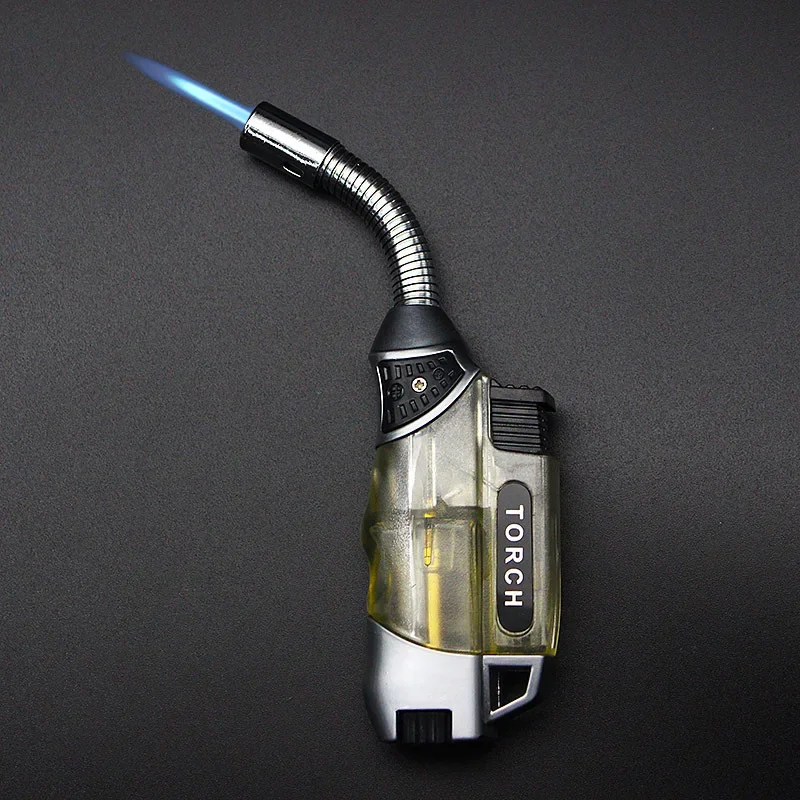 Flexible Windproof Butane Gas Lighter Transparent Body High Power Metal Welding Turbo Torch Unusual Lighter Gift for Men